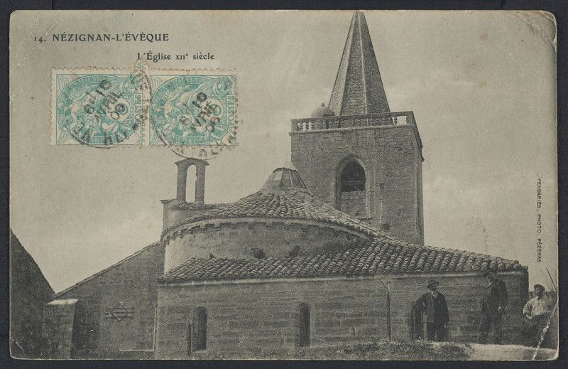 Carte postale ancienne Nézignan-l'Evêque l'église - Archives départementales de l'Hérault - FRAD034-2FICP-04499-00001