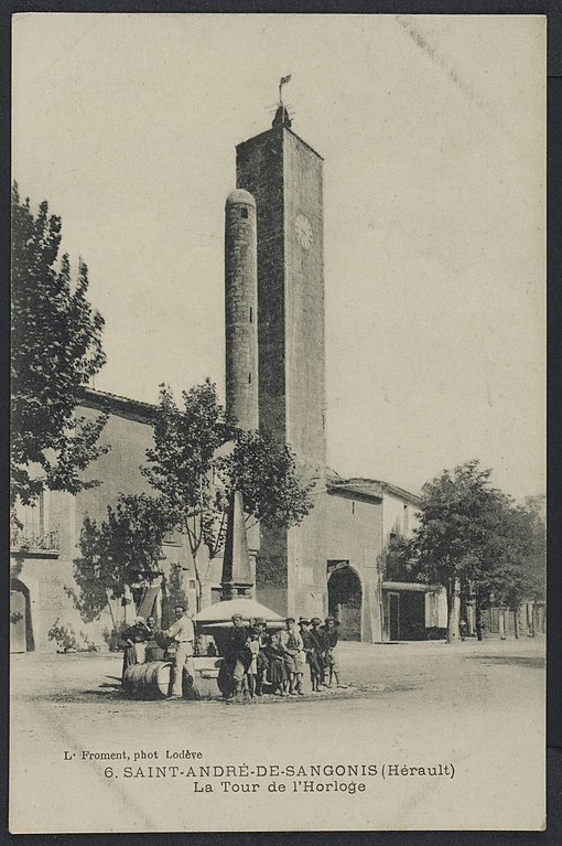 Carte postale ancienne Saint André de Sangonis la tour de l'horloge - Archives départementales de l'Hérault - FRAD034-2FICP-06134-00001