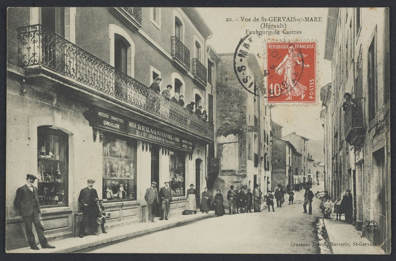Carte postale ancienne Saint Gervais sur Mare faubourg de Castres 1910 - Archives départementales de l'Hérault - FRAD034-2FICP-01611-00001
