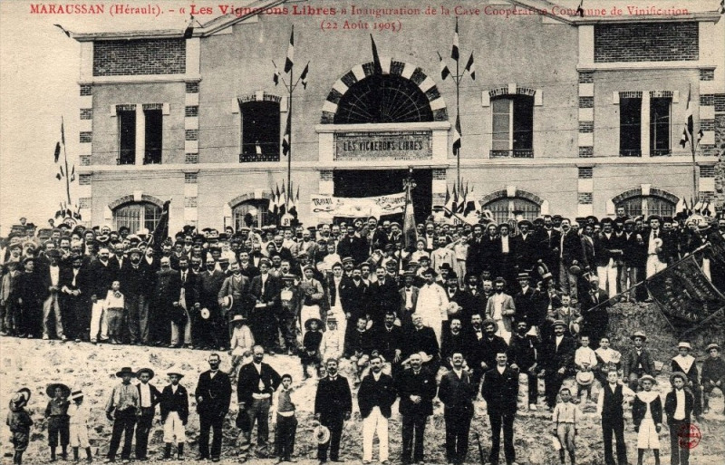 Carte postale ancienne Maraussan-1905-inauguration-Cave des Vignerons libres