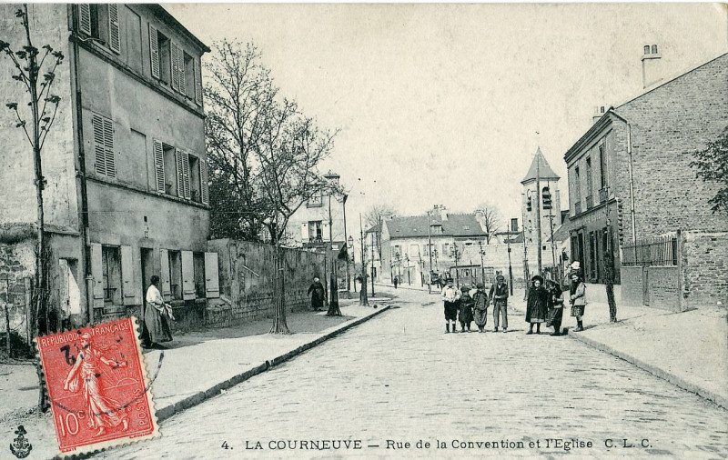 Carte postale ancienne Clc 4 - La Courneuve - Rue de la Convention et l'Eglise à La Courneuve