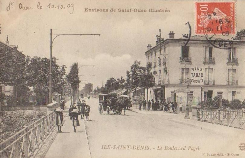 Carte postale ancienne Ile-Saint-Denis.Boulevard Marcel-Paul.Boulevard Pagel.1909