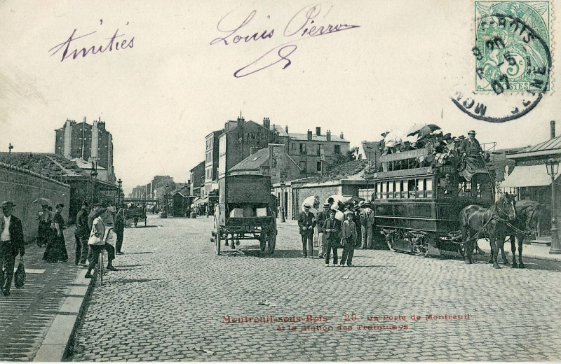 Carte postale ancienne Fleury 29 - Montreuil Sous Bois - La Porte de Montreuil et la station des tramways