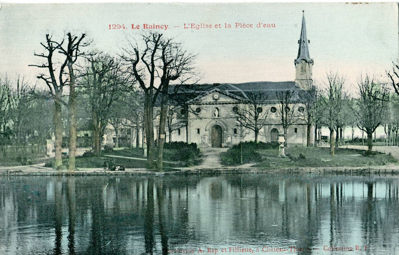 Carte postale ancienne Rf 1294 - Le Raincy - L'église et la Pièce d'eau