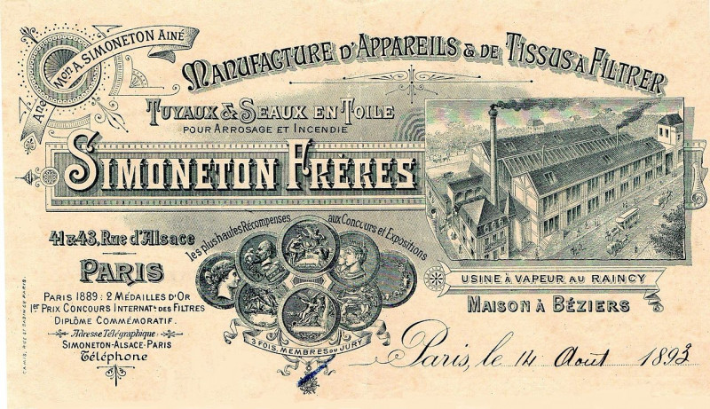 Carte postale ancienne Usine Simoneton Frères au Raincy en 1885