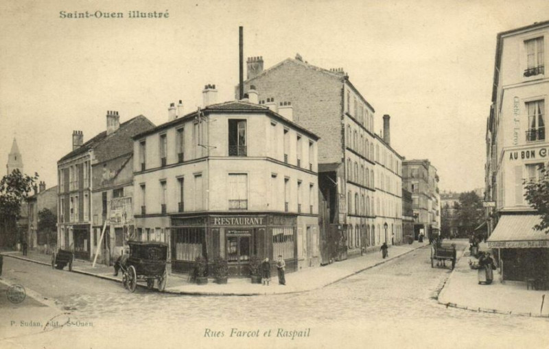 Carte postale ancienne Rues Farcot et Raspail à Saint-Ouen-sur-Seine