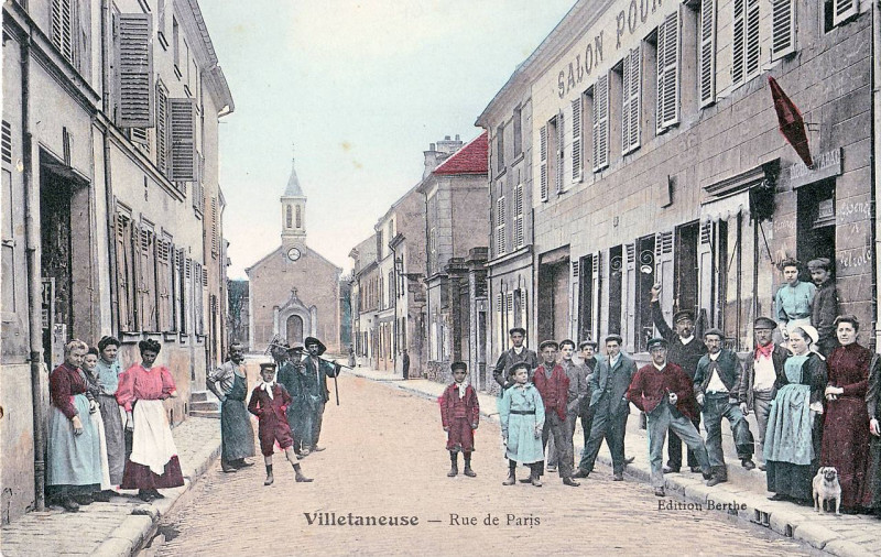 Carte postale ancienne Villetaneuse Rue de Paris vers église avant 1908
