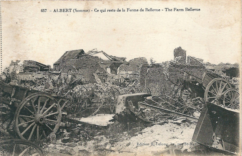 Carte postale ancienne Albert-Fr-80-en ruine-ferme de Bellevue-01