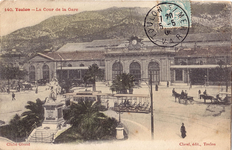 Carte postale ancienne Clavel 140 - Toulon - La Cour de la Gare