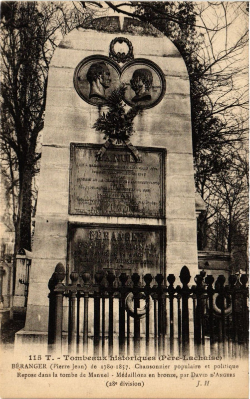 Carte postale ancienne Hauser - Tombeaux historiques - 115 - Béranger à Paris 20e