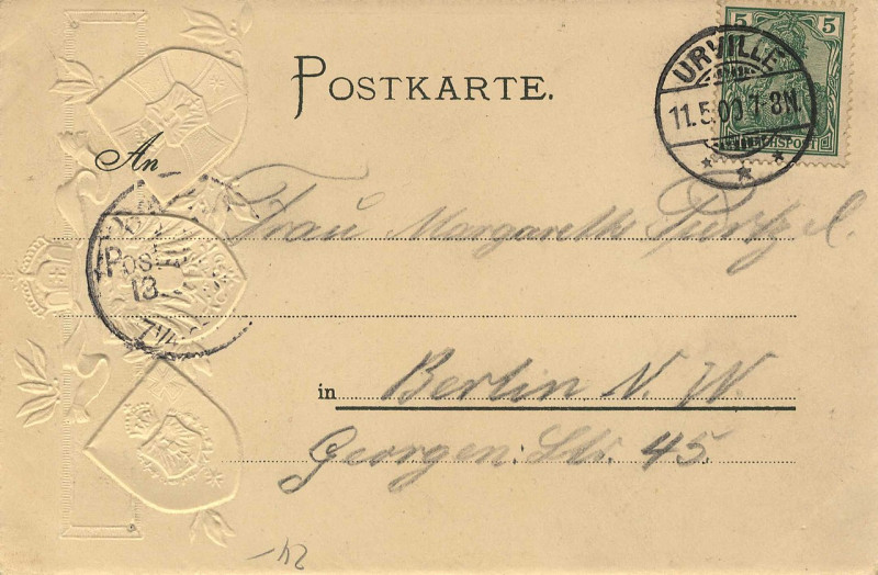 Carte postale ancienne Urville, Elsass-Lothringen - Schloss (back) (Zeno Ansichtskarten)