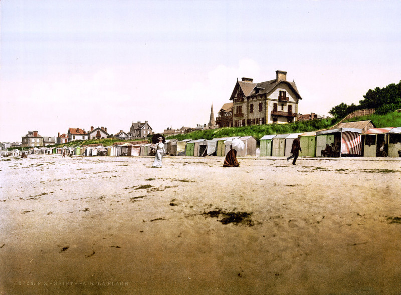Carte postale ancienne Flickr - …trialsanderrors - The beach, Saint-Pair-sur-Mer, Normandy, France, ca. 1895 à Saint-Pair-sur-Mer