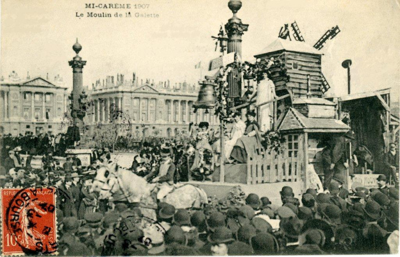 Carte postale ancienne Mi-Carême 1907 - Le Moulin de la Galette