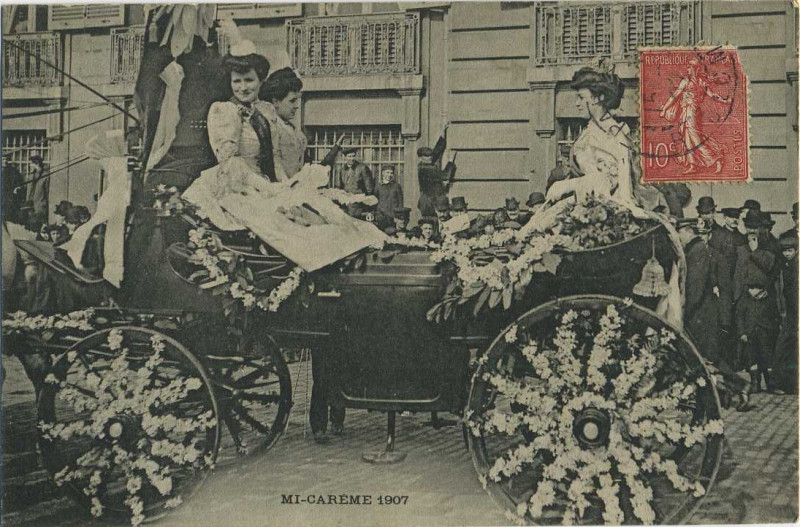 Carte postale ancienne Mi-Carême 1907 2