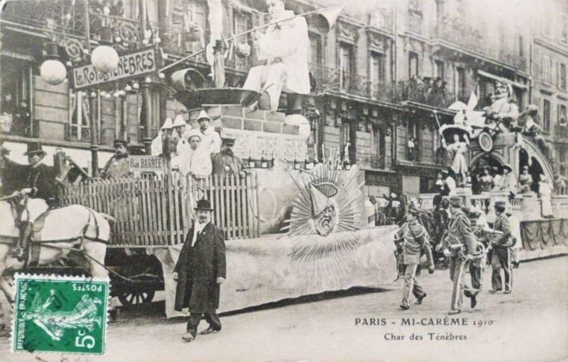 Carte postale ancienne Mi-Carême 1910 Char des Ténèbres