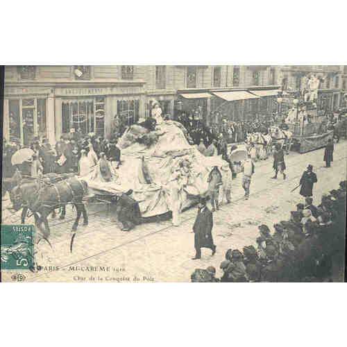 Carte postale ancienne Mi-Carême 1910, Char de la Conquête du Pôle