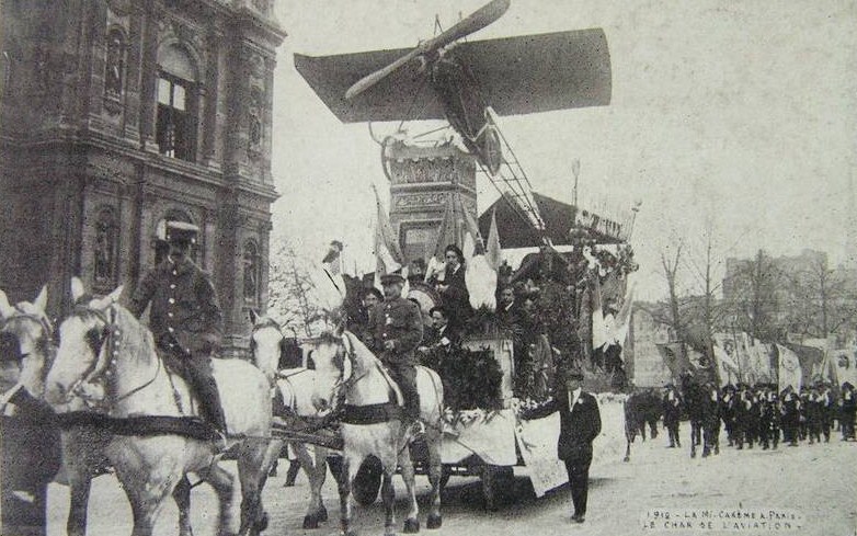Carte postale ancienne Mi-Carême 1912 Aviation