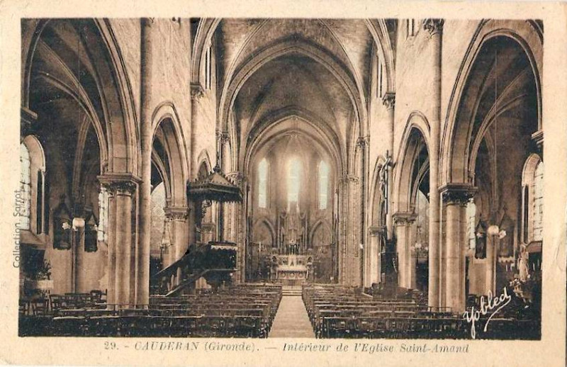 Carte postale ancienne Caudéran - église Saint-Amand - intérieur 1 à Bordeaux