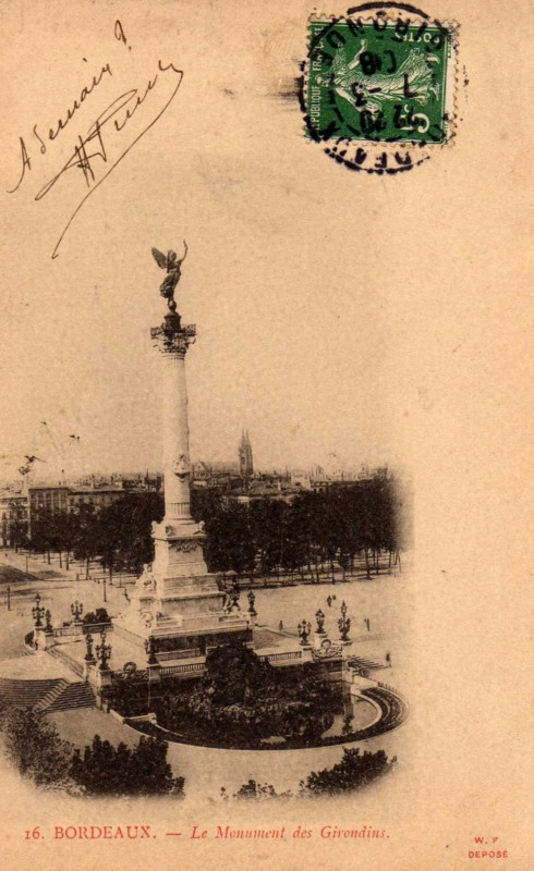 Carte postale ancienne Bordeaux monuments aux girondins 1 à Bordeaux