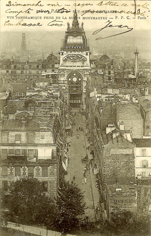 Carte postale ancienne Rue André-del-Sarte - Vue panoramique prise de la Butte Montmartre à Paris 18e