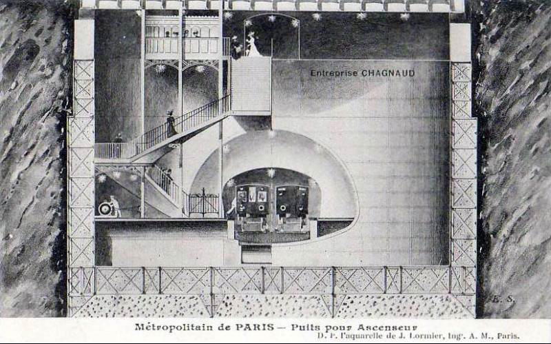Carte postale ancienne Metropolitain de Paris - Puits pour ascenseur