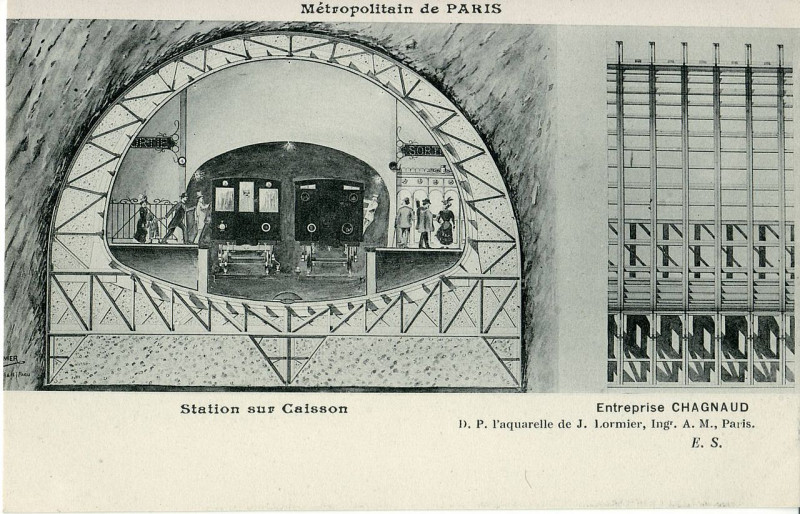Carte postale ancienne Métropolitain de Paris - station sur caisson