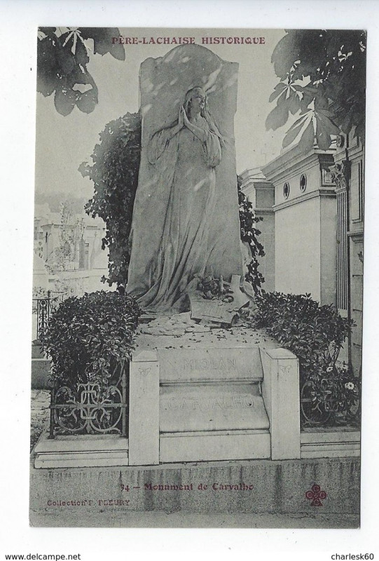 Carte postale ancienne Le Père-Lachaise - Monument de Carvalho à Paris 20e
