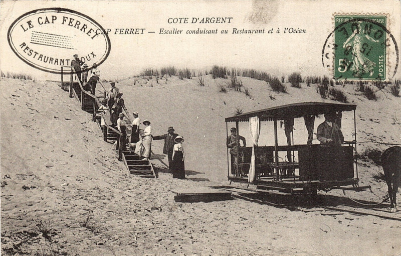 Carte postale ancienne Cap-Ferret - Tramway 2