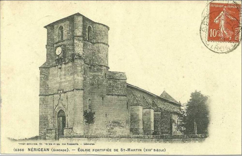 Carte postale ancienne Nérigean - église 1