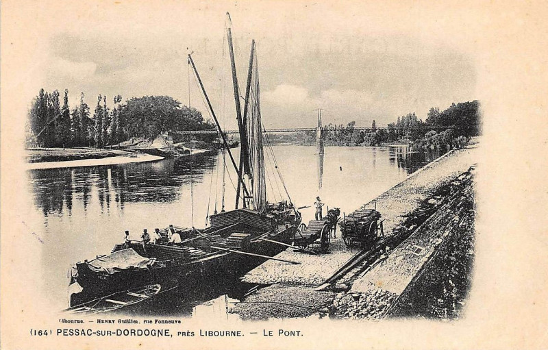 Carte postale ancienne Pessac-sur-Dordogne - pont 1