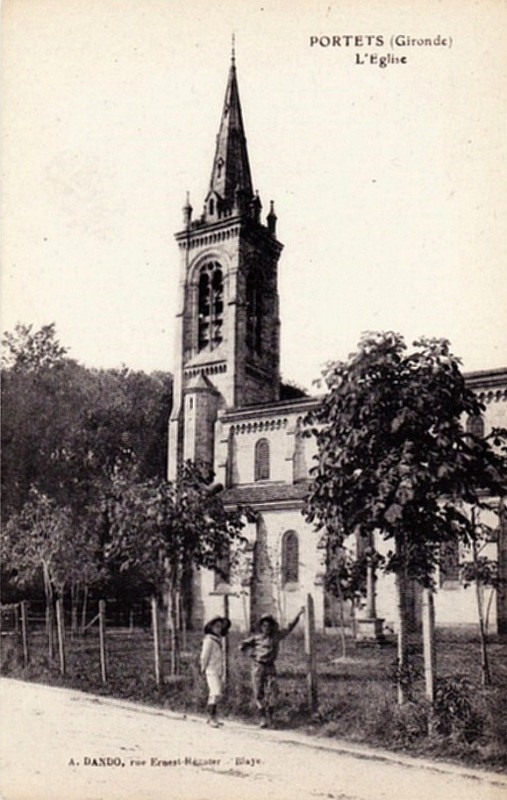 Carte postale ancienne Portets - église 1