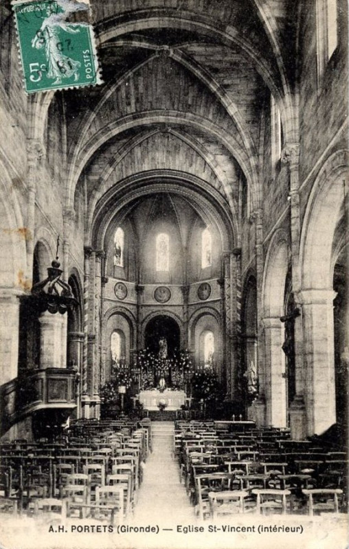 Carte postale ancienne Portets - église 5