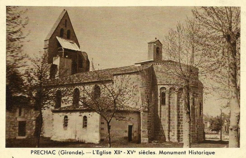 Carte postale ancienne Préchac - église 1