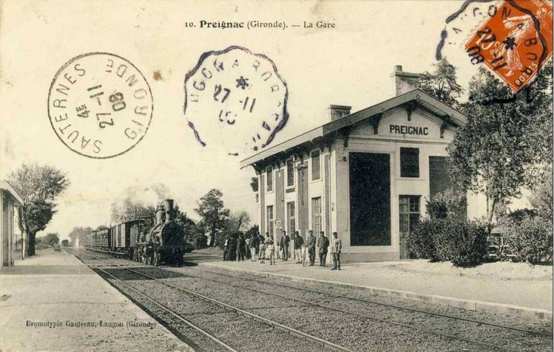 Carte postale ancienne Preignac - gare 1