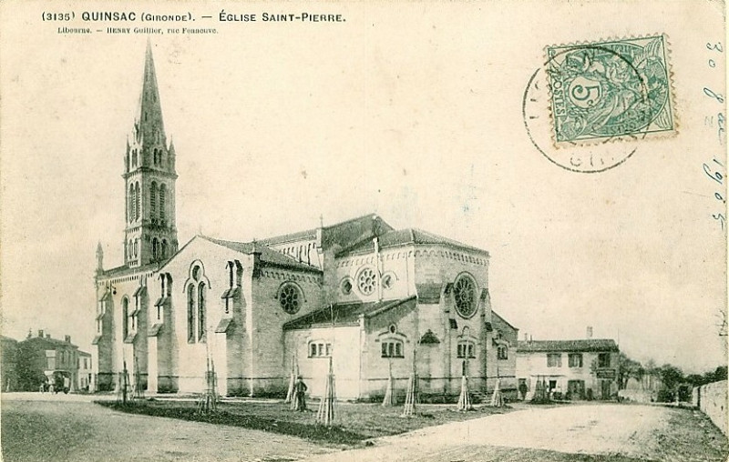 Carte postale ancienne Quinsac - église 1