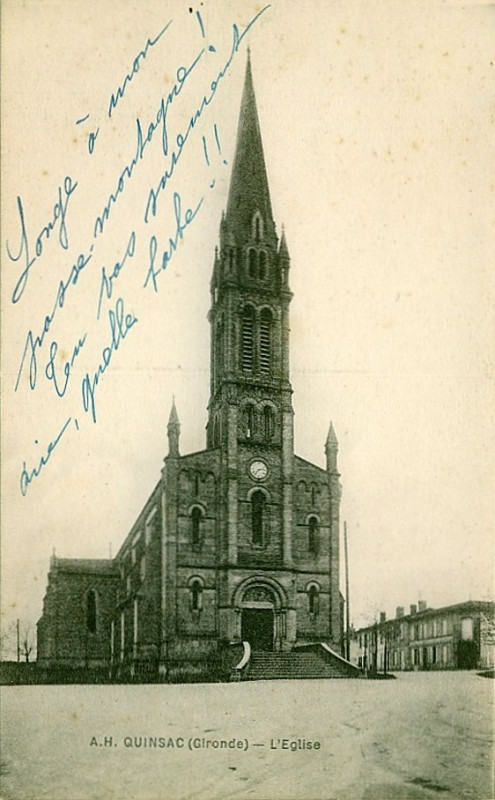Carte postale ancienne Quinsac - église 2