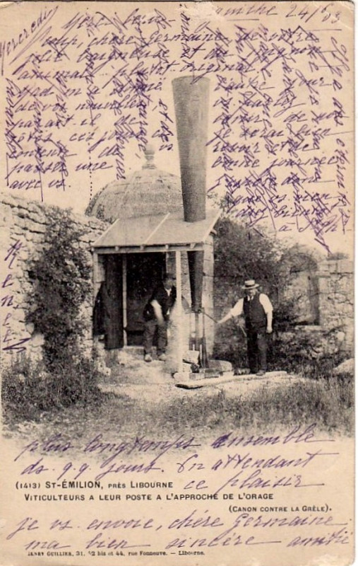 Carte postale ancienne Saint-Emilion - canon contre le grêle