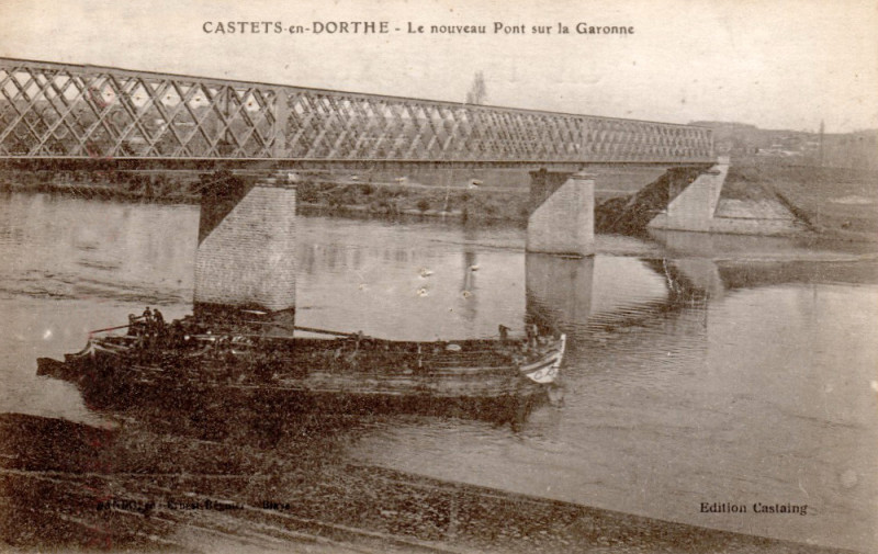 Carte postale ancienne Castets-en-Dorthe - Pont sur la Garonne 6