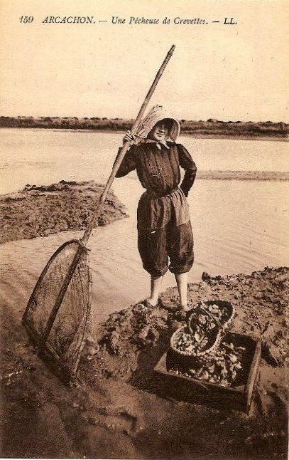 Carte postale ancienne Arcachon - peucheuses de crevettes 3