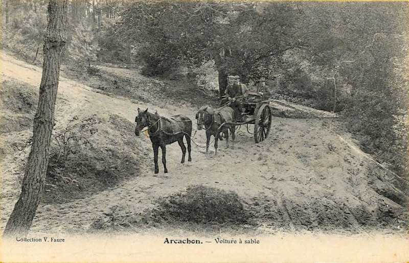 Carte postale ancienne Arcachon - Forêt voiture à sables 1