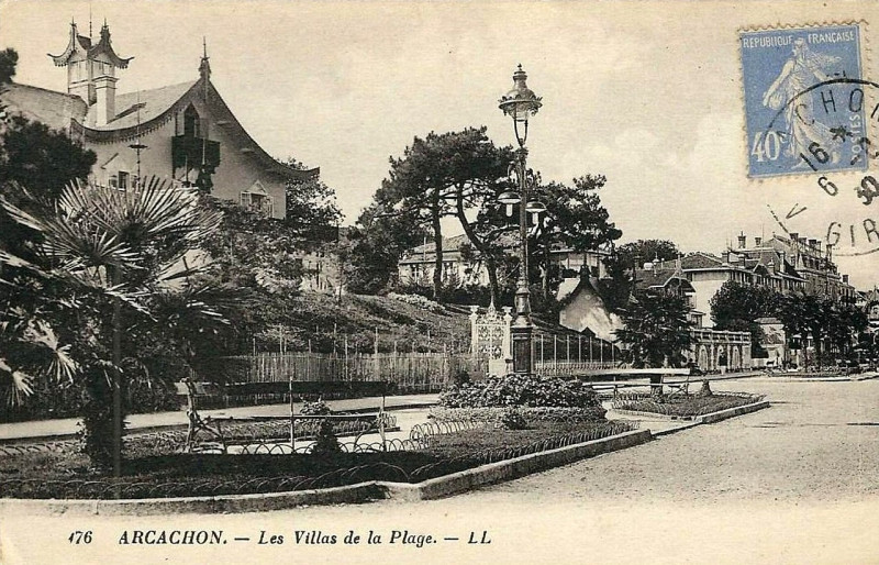Carte postale ancienne Arcachon - villas de la plage