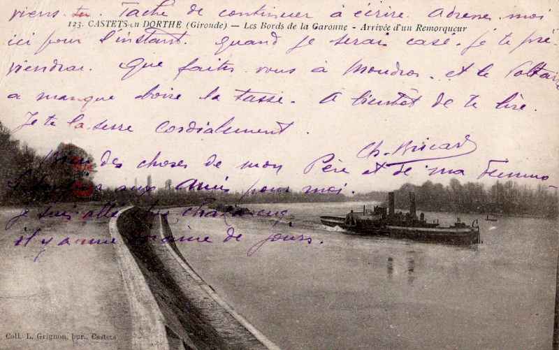 Carte postale ancienne Castets-en-Dorthe - Bords de la Garonne 9