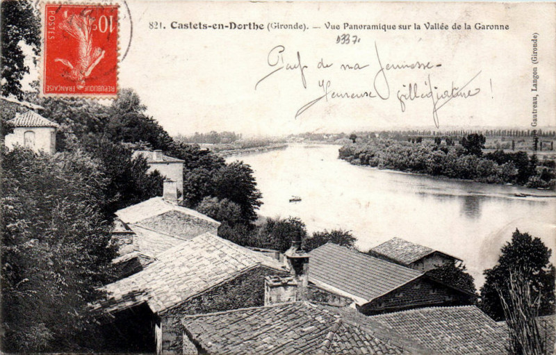 Carte postale ancienne Castets-en-Dorthe - Garonne avant la construction du pont 1a