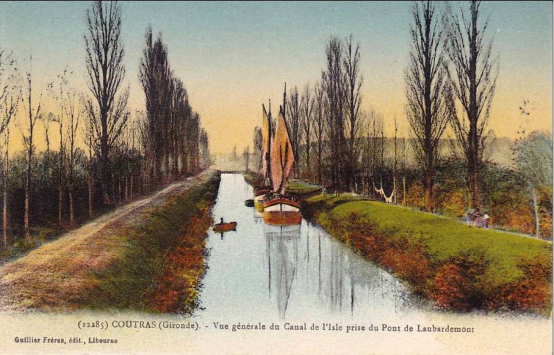 Carte postale ancienne Coutras - Canal de l'Isle 1a