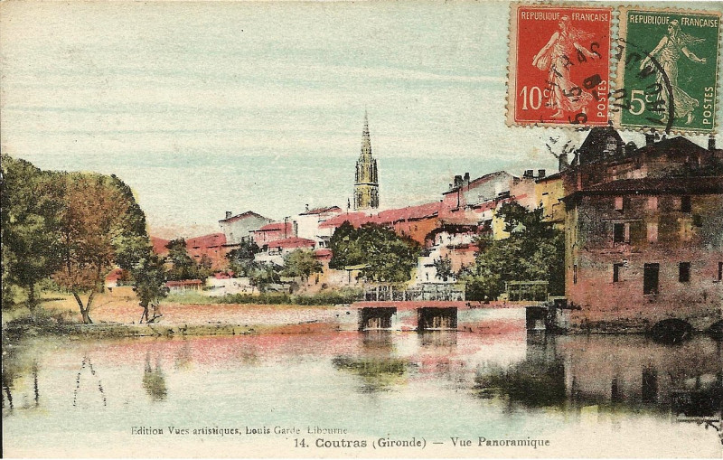 Carte postale ancienne Coutras - La Dronne au moulin hongrois 1b