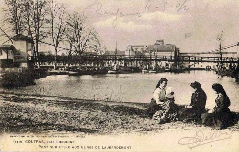 Carte postale ancienne Coutras - pont sur l'Isle 3