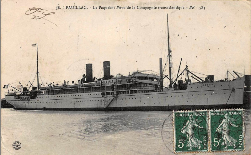 Carte postale ancienne Pauillac-Trompeloup - Paquebot Pérou 1