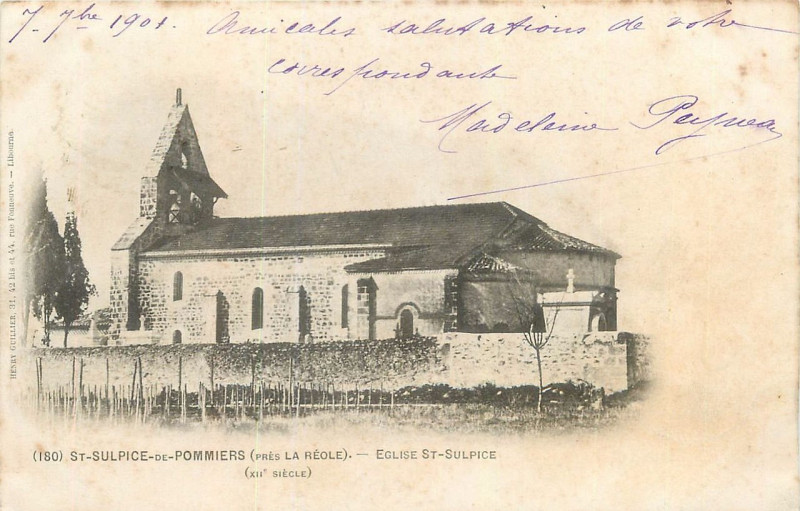 Carte postale ancienne Saint-Sulpice-de-Pommiers - église 1