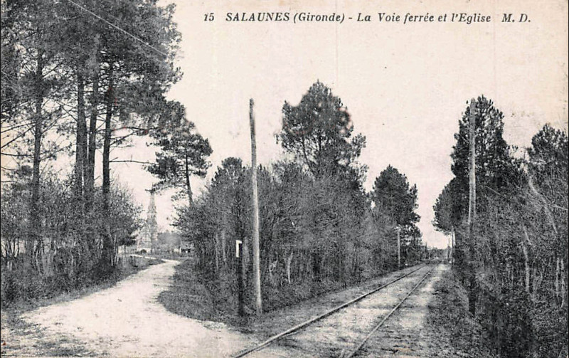 Carte postale ancienne Salaunes - La voie ferrée