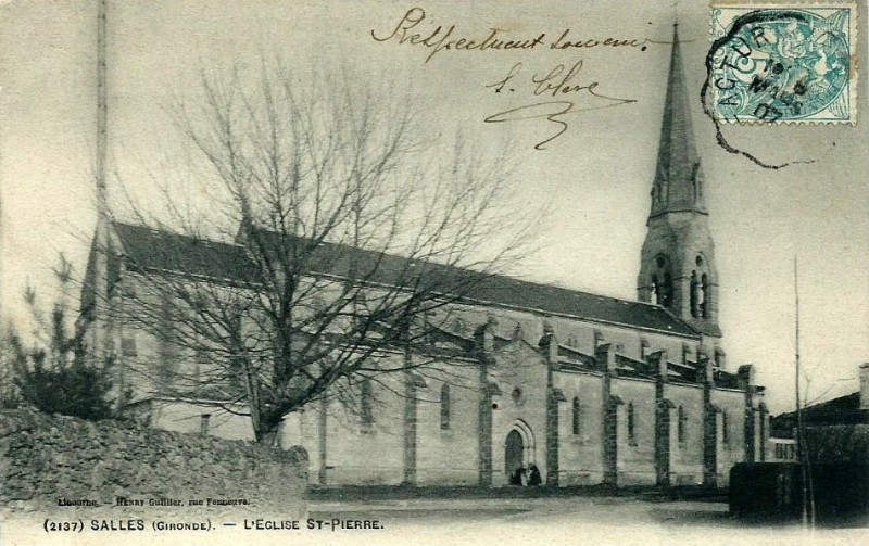 Carte postale ancienne Salles - église 2